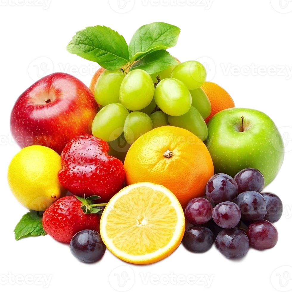 Assortment of Fresh Organic Fruits and Vegetables on White Background png