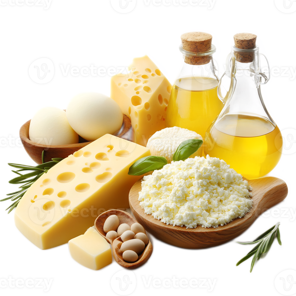 Assortment of Gourmet Dairy and Culinary Ingredients for Healthy Cooking and Meal png