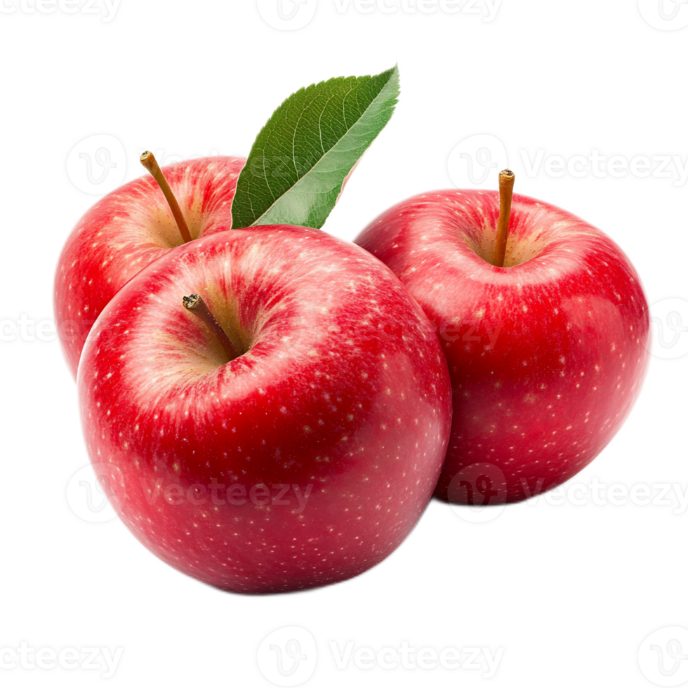 Close-Up of Fresh,Crisp Red Apples with Green Leaves png