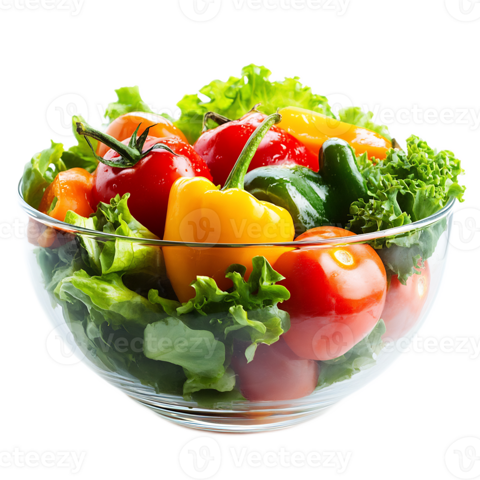 Assortment of Fresh Organic Vegetables in Glass Bowl for Healthy Salad or Meal png