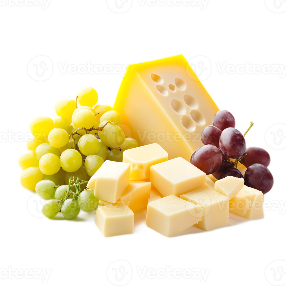Appetizing Cheese and Grape Platter on White Background png
