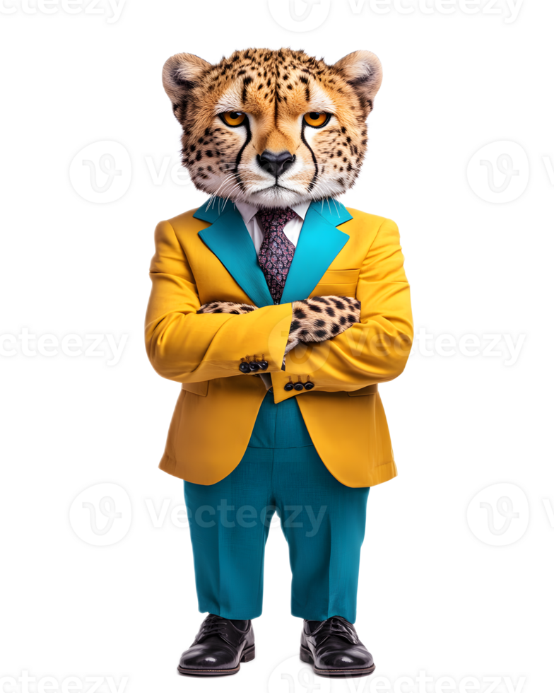 Confident Cheetah Businessman in Formal Suit and Tie Represents Innovation Technology and Corporate Leadership png