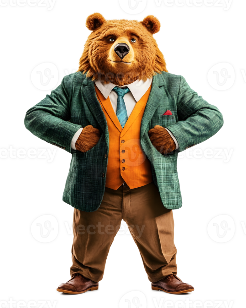 Sophisticated Anthropomorphic Bear Dressed in Business Attire and Accessories png