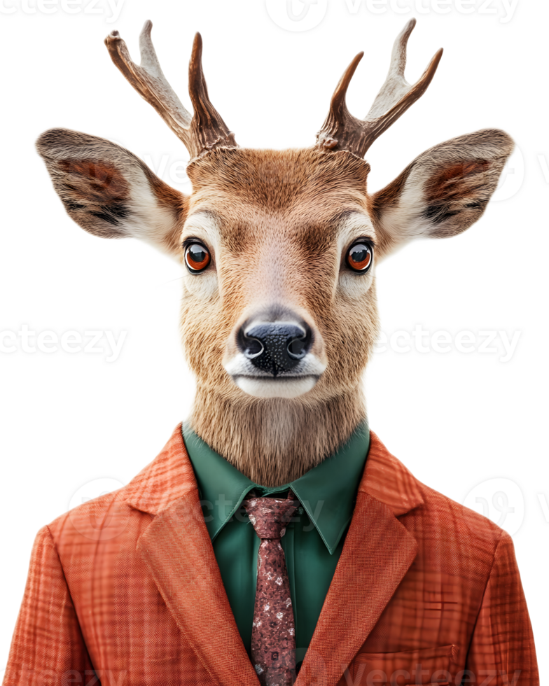 Anthropomorphic Deer in Suit and Tie Businessman Portrait png