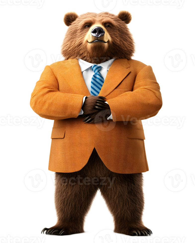 Anthropomorphic Bear Businessman in Suit and Tie Standing Confidently png