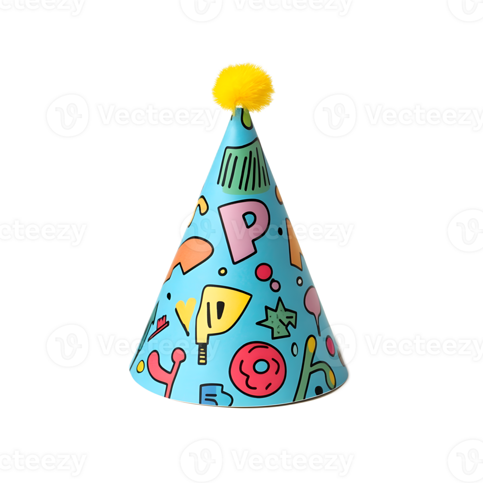 Vibrant party hat with colorful patterns for a celebratory occasion png