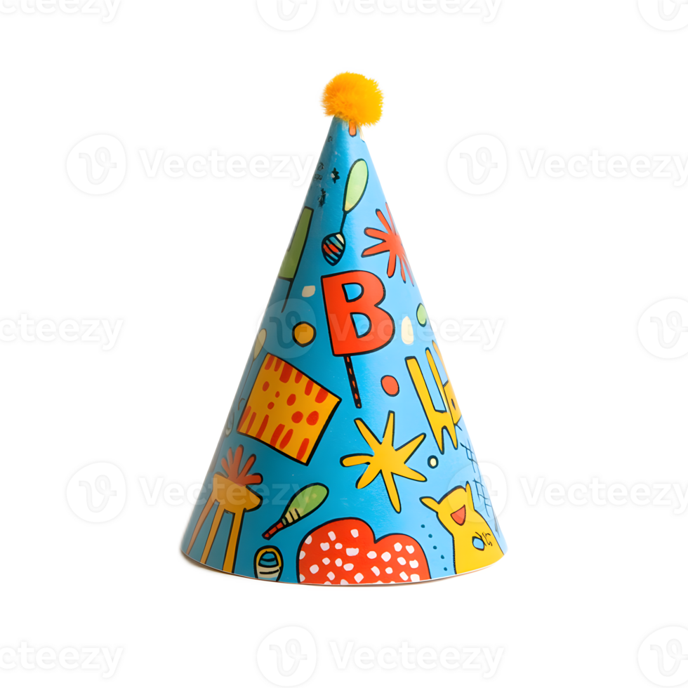 Colorful Birthday Party Hat with Playful Patterns and Decorative Elements png