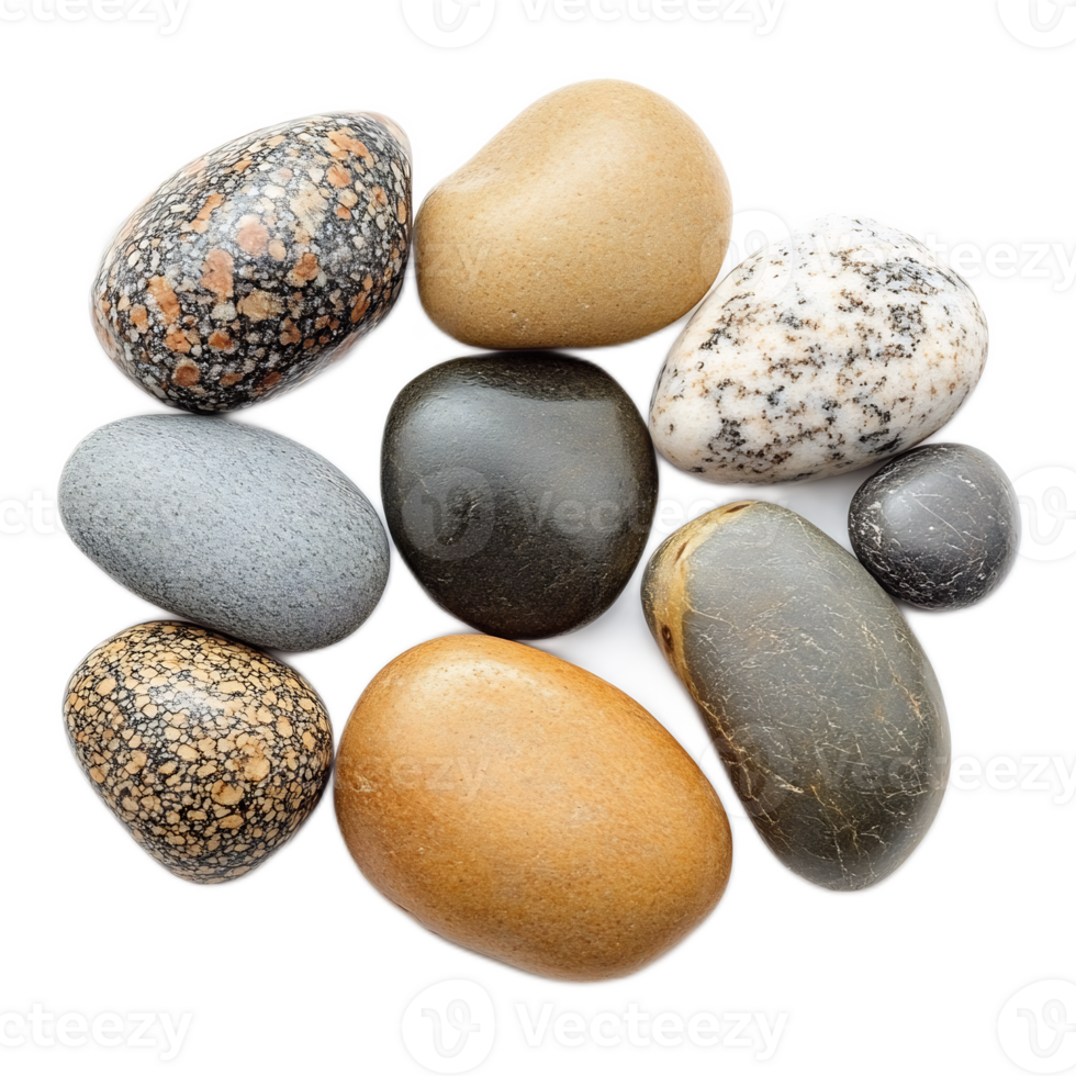 Assortment of Smooth Stone Pebbles in Tranquil Zen Composition png