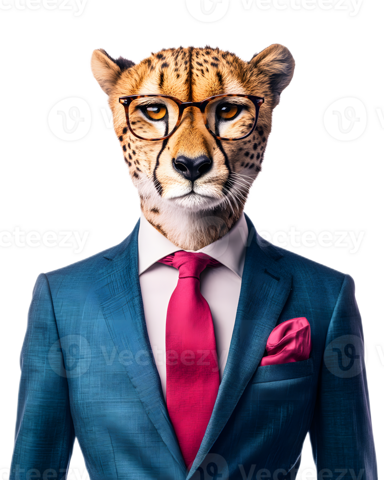 Stylish Cheetah Executive in Business Suit Wearing Glasses png