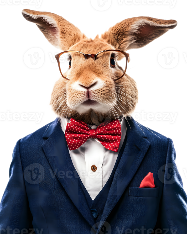 Dapper Rabbit Gentleman in Formal Wear Posing for Portrait png