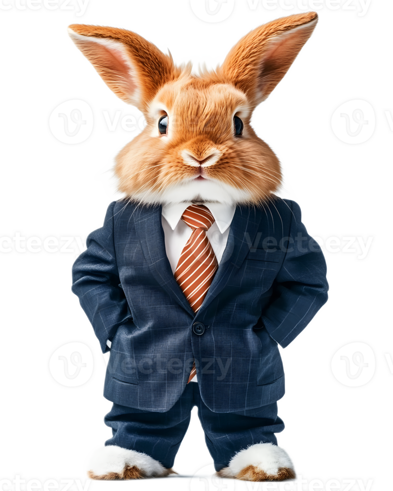 Anthropomorphic Rabbit Businessman in Formal Suit and Tie on White Background png
