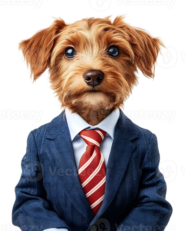 Confident and Focused Anthropomorphic Dog in a Business Suit and Tie Posing in a Professional Studio Portrait png
