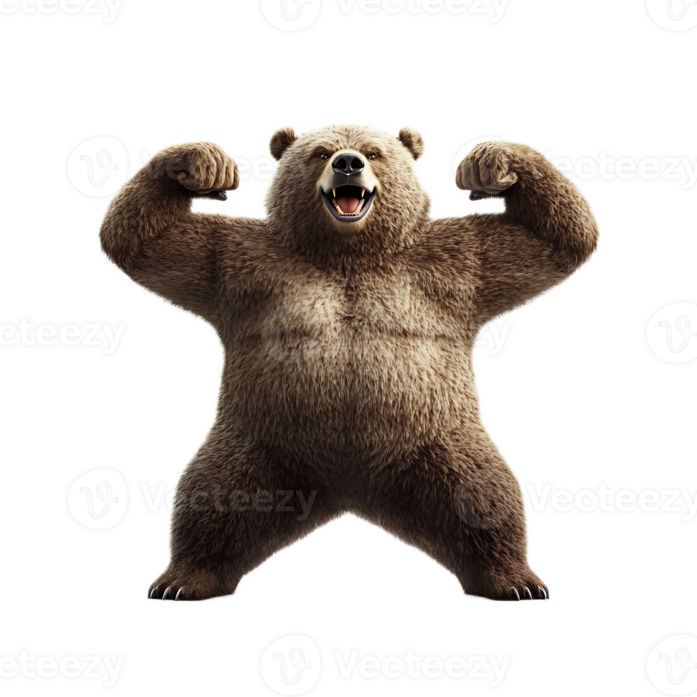 Powerful Brown Bear Flexing Muscular Arms in Defiant Stance png