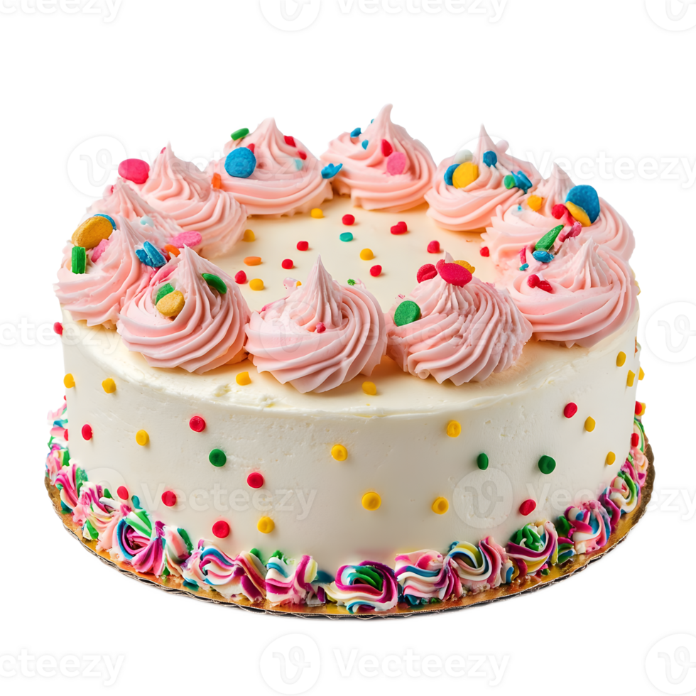 Colorful Confetti Topped Birthday Cake with Whipped Cream Frosting and Sprinkles png