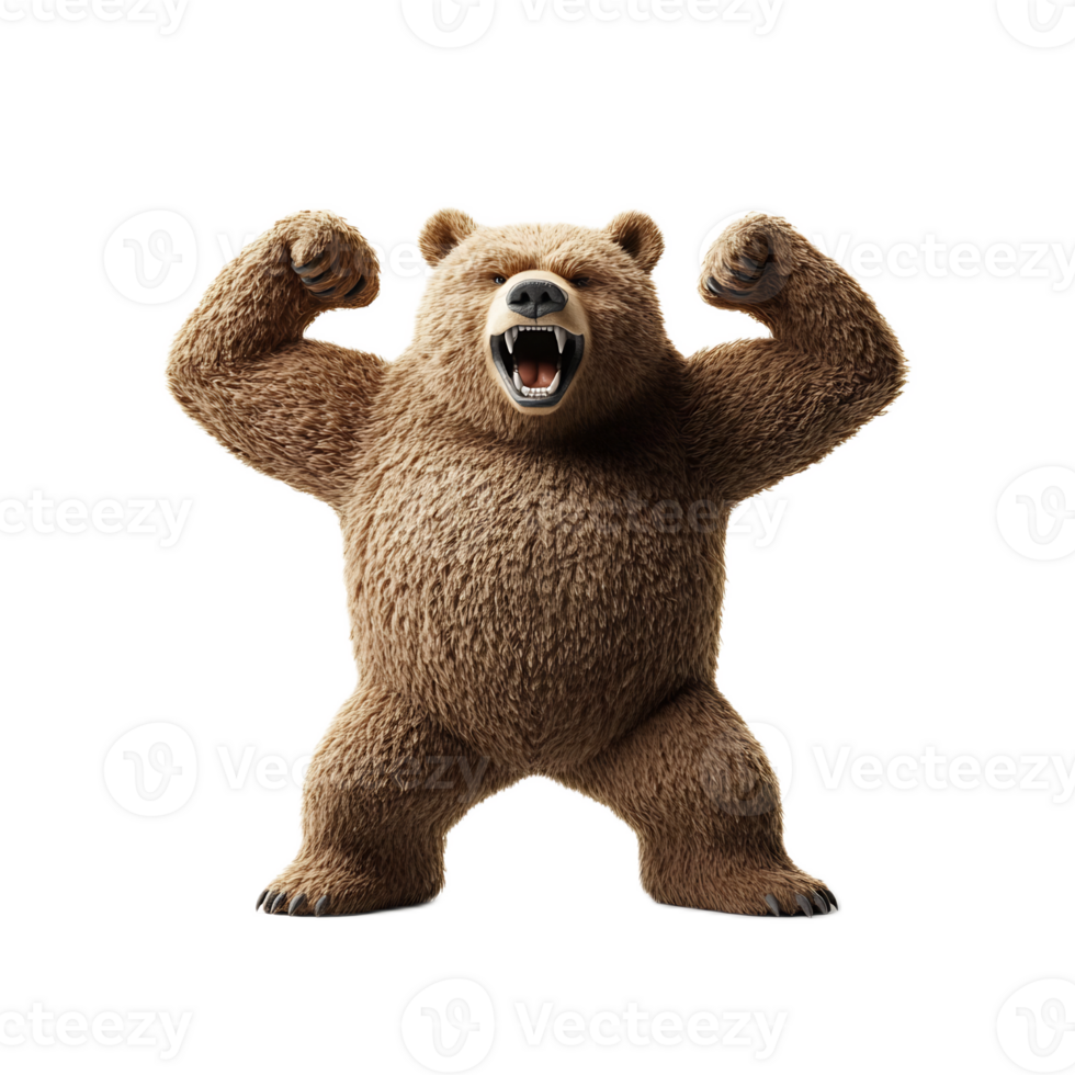 Powerful and Physically Imposing Grizzly Bear Flexing Its Muscular Arms in a Fierce Pose Displaying Its Strength and Ferocity png