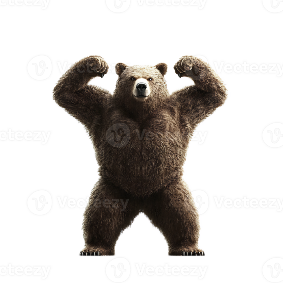 Powerful and Confident Brown Bear Flexing Muscular Arms,Symbolizing Strength and Resilience png