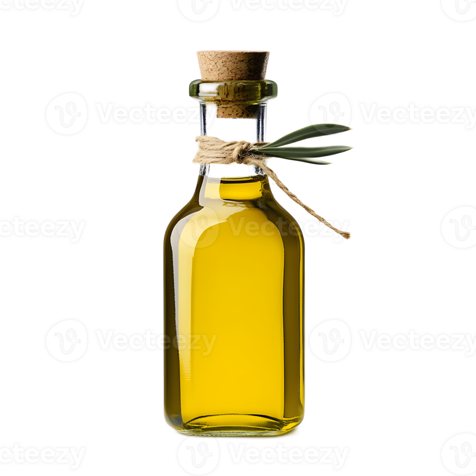 Elegant Glass Bottle of Fragrant Olive Oil on White Background png