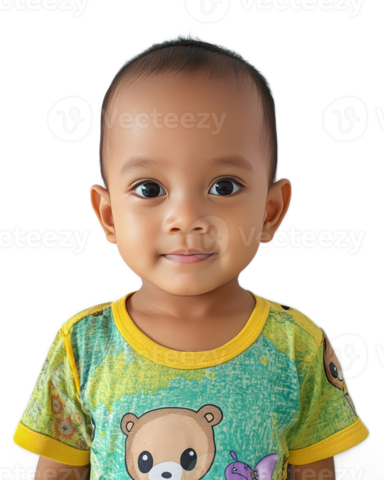 Adorable Smiling Baby in Colorful Outfit Against White Background png