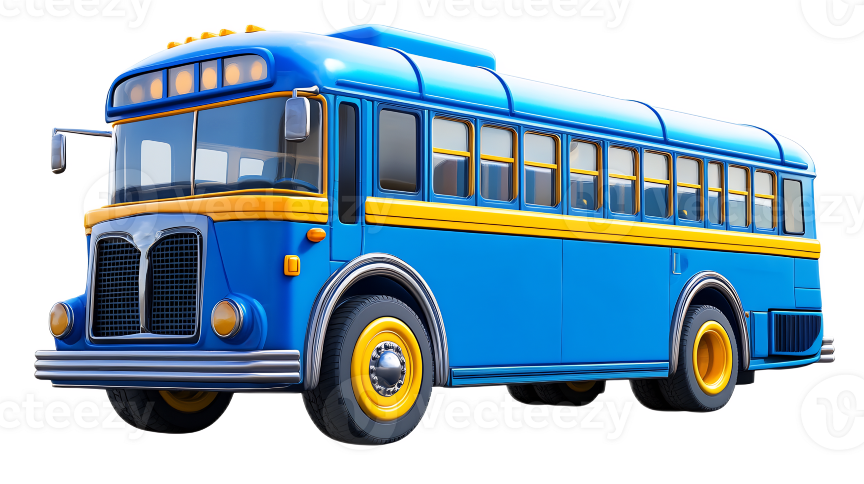 Blue Retro-Styled School Bus on the City Street Ready for Transporting Passengers png