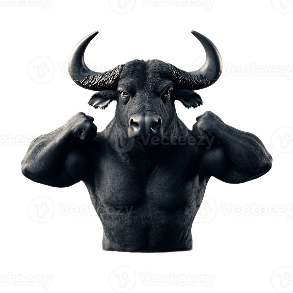 Powerful Buffalo with Strong Arms Symbolizing Physical and Emotional Strength in Digital Artwork png