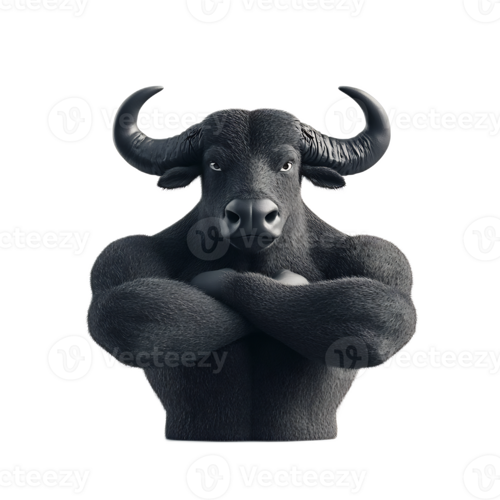 Powerful Buffalo Symbolizing Strength and Resilience in Black and White Portrait png