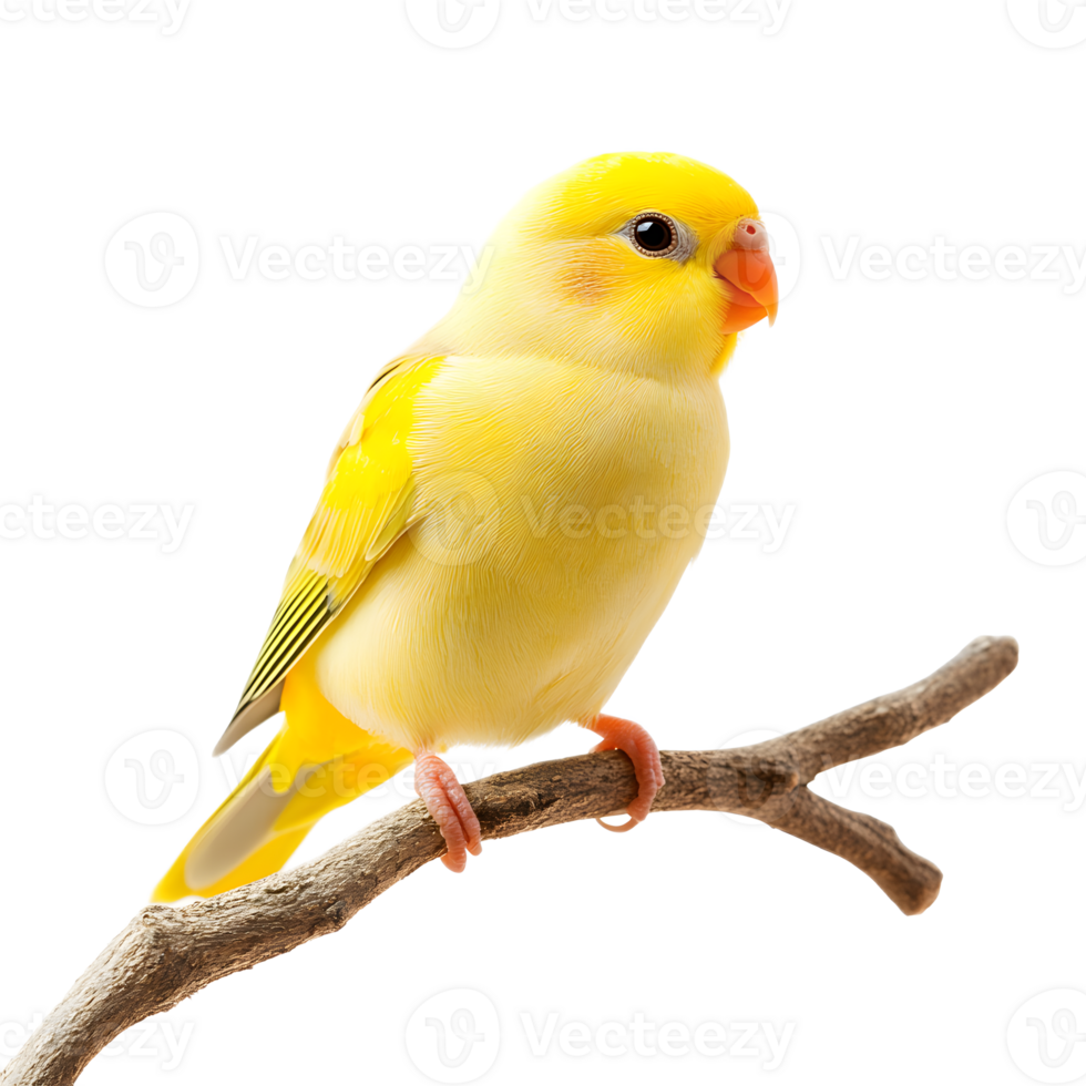 Bright Yellow Bird Perched on Wooden Branch in Natural Setting png