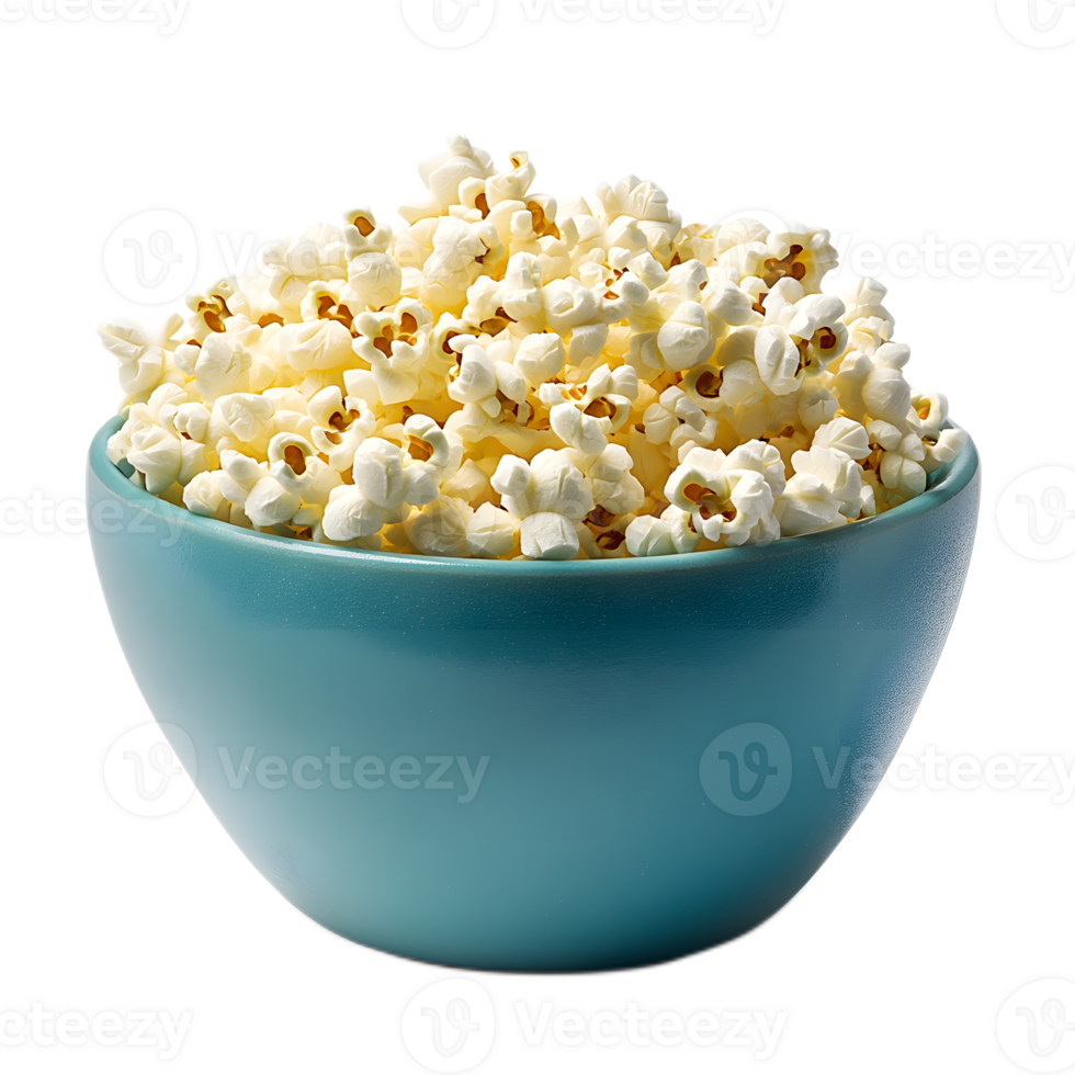 Delectable Bowl of Fresh and Crispy Popcorn on White Background png