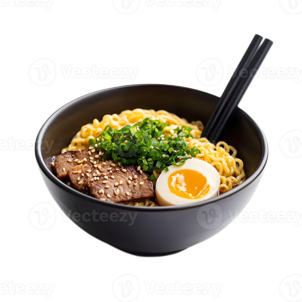 Delicious Bowl of Authentic Japanese Ramen Noodles with Egg and Meat png
