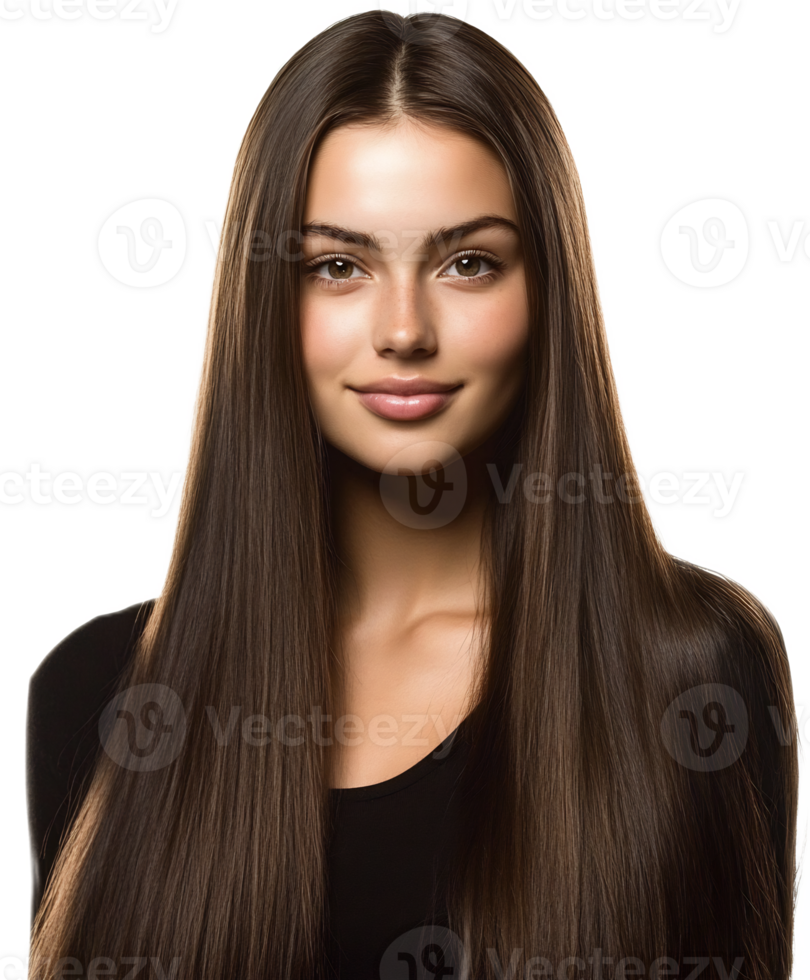 Captivating Portrait of a Radiant Young Woman with Smooth Skin and Healthy Hair png