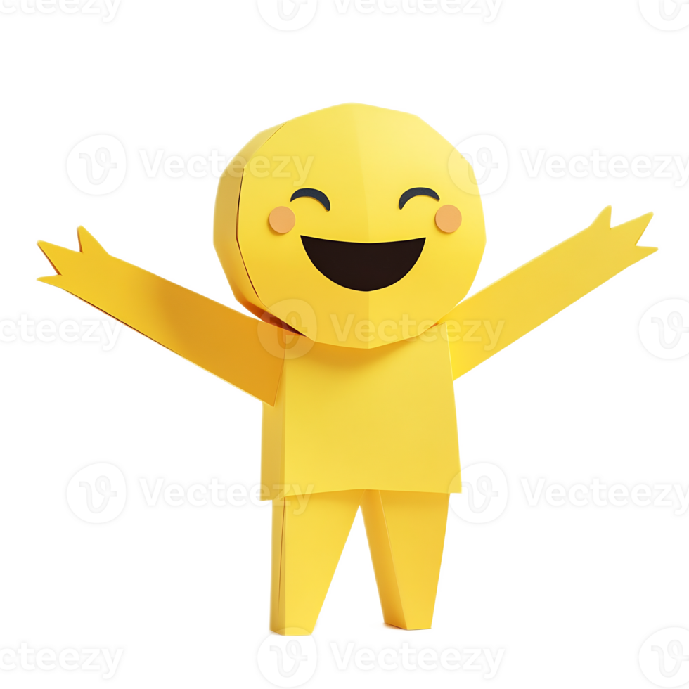 Cheerful Papercraft Character with Smile and Welcoming Gesture in Vibrant Yellow Hue png