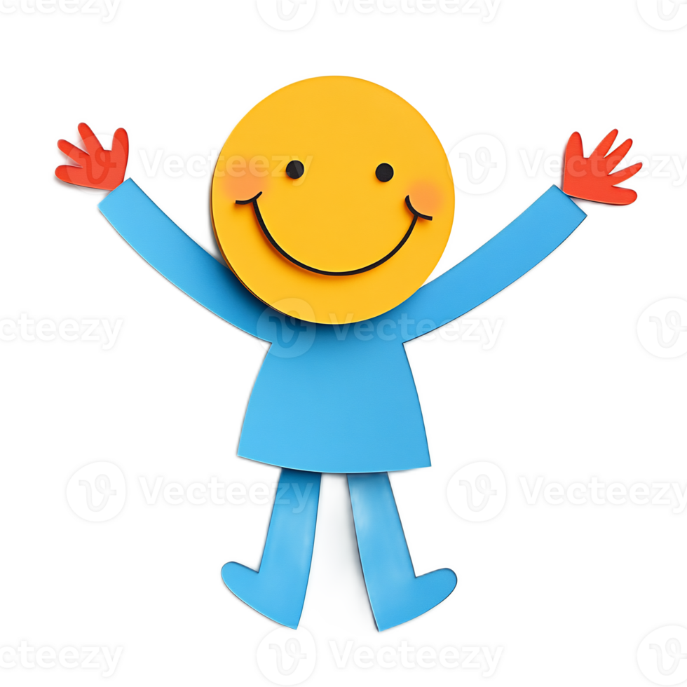 Cheerful Papercraft Character with Outstretched Arms in Vibrant Colors png