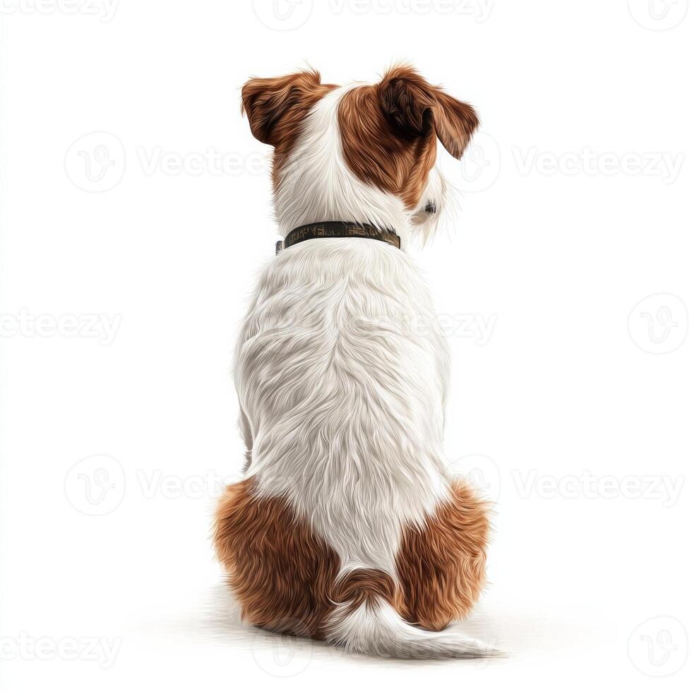 Back view of a jack russell terrier with brown and white fur photo