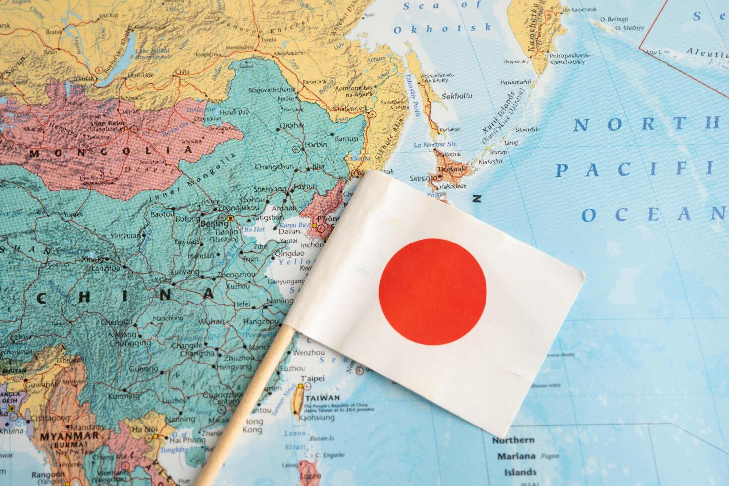 Bangkok, Thailand November, 2024 Japan flag on world map. photo