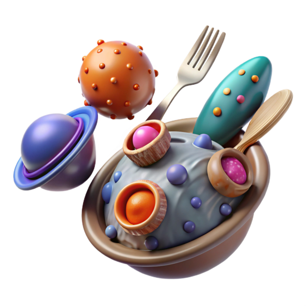 elegant vintage Space Food Utensils Floating Transparent Background authentic png
