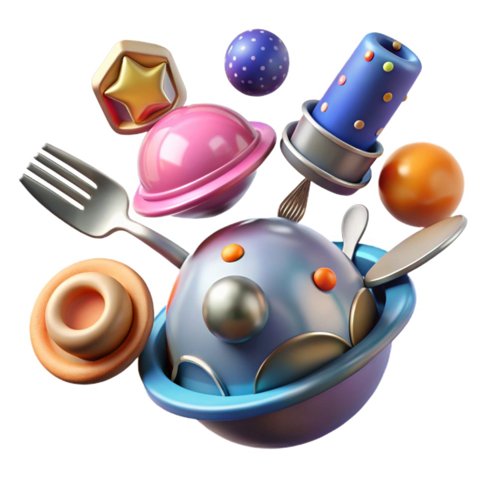 impressive abstract Space Food Utensils Floating Transparent Background professional png