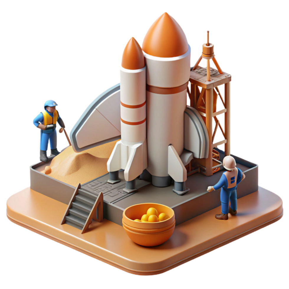 serene minimalist Space Shuttle Launch Pad Cutout with Ground Crew original png
