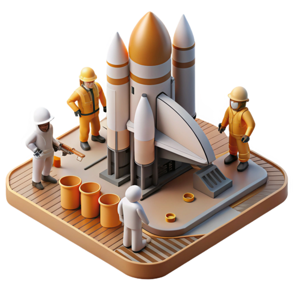 elegant rustic Space Shuttle Launch Pad Cutout with Ground Crew authentic png