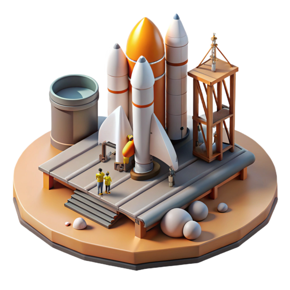 impressive vintage Space Shuttle Launch Pad Cutout with Ground Crew high resolution png