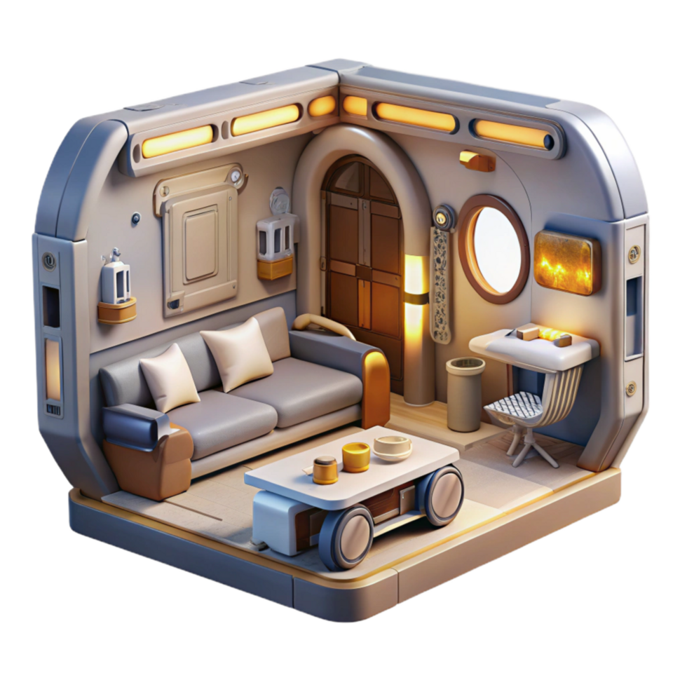 magnificent contemporary Space Station Interior Habitation Module Cutout with Furniture and Lighting authentic png