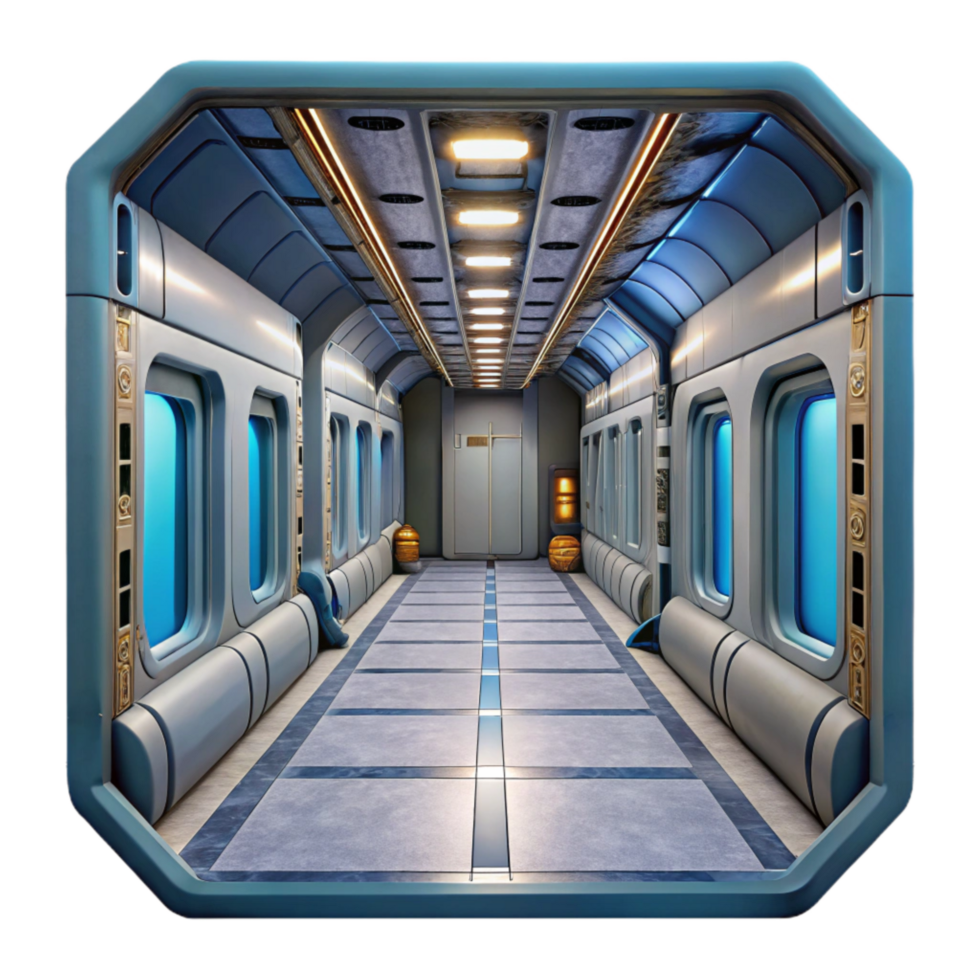 elegant modern Space Station Interior Corridor Transparent Background high resolution png