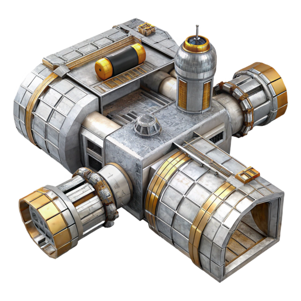 dramatic abstract Space Station Modular Section Cutout with Metallic Texture professional png