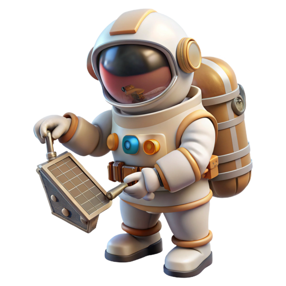 serene minimalist Spacewalk Astronaut Repairing Satellite Transparent Background high resolution png