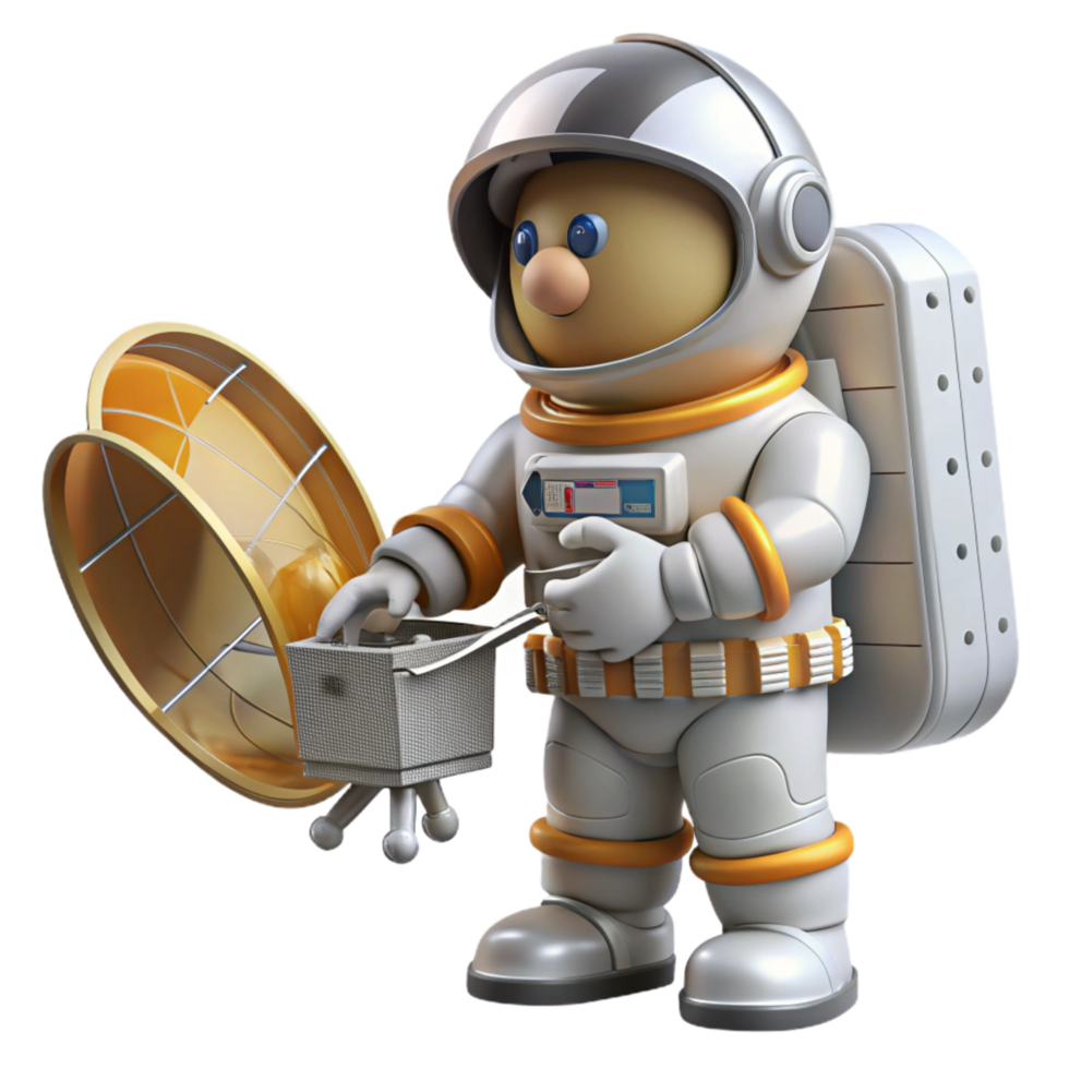wonderful creative Spacewalk Astronaut Repairing Satellite Transparent Background premium png
