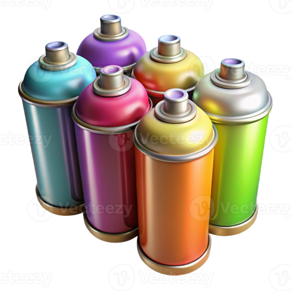 stunning vintage Spray Paint Can Row Multicolor Isolated on Transparent Background professional png