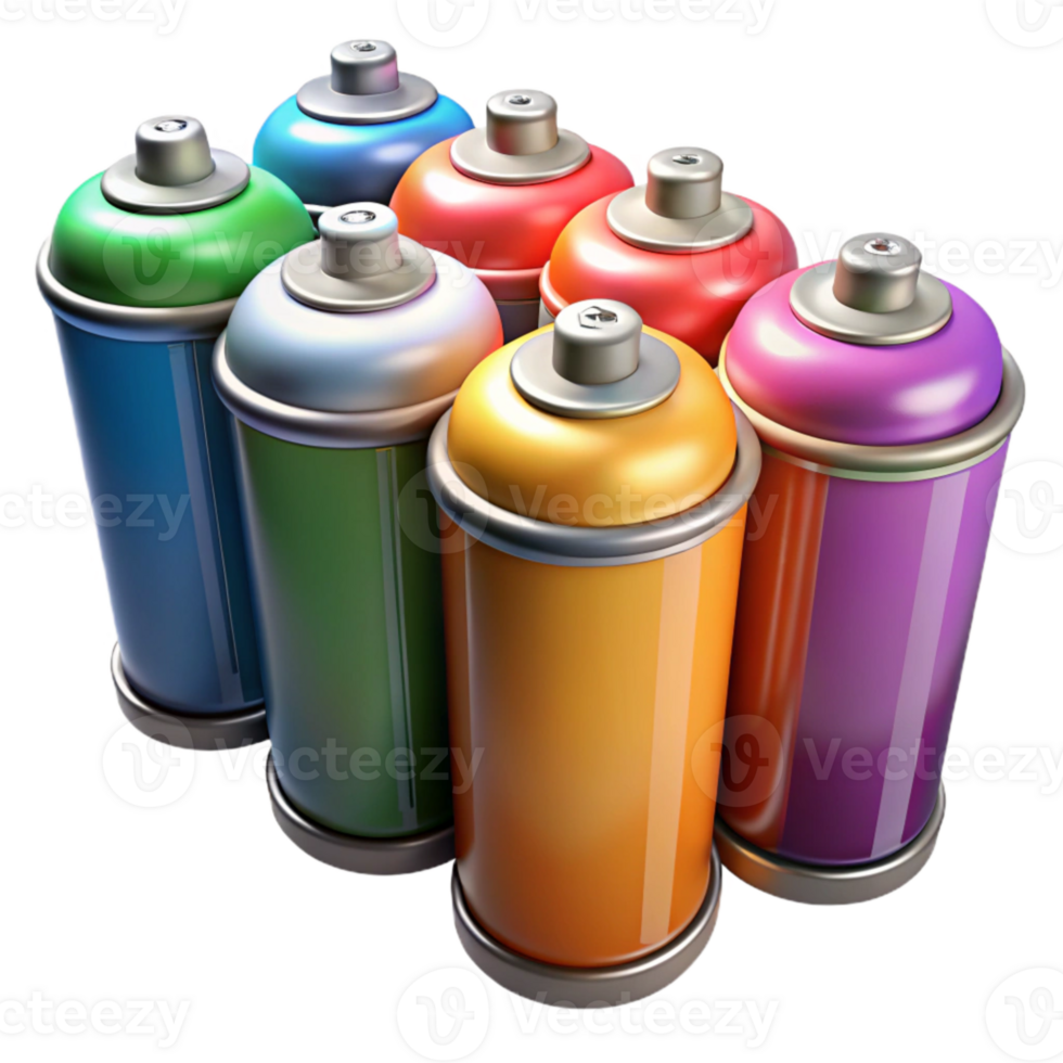 dramatic traditional Spray Paint Can Row Multicolor Isolated on Transparent Background authentic png