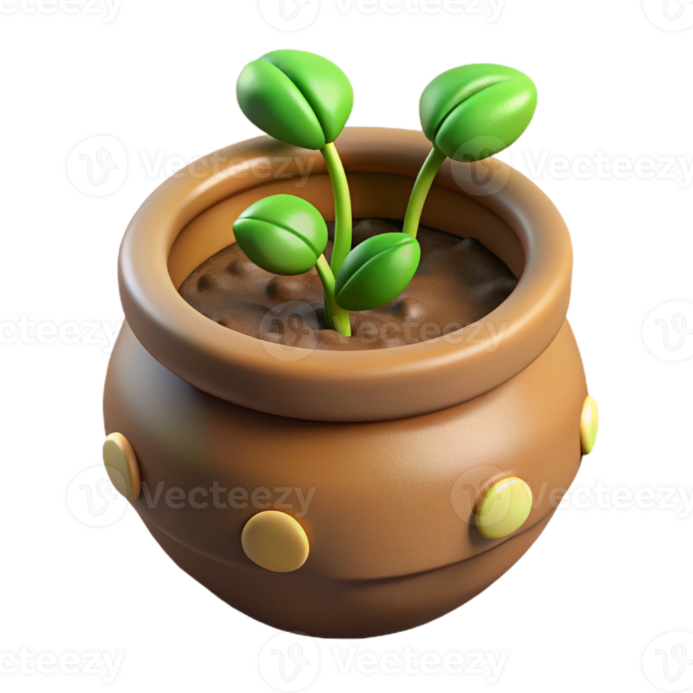 elegant artistic Sprouting Seeds in Pot Isolated Cutout premium png