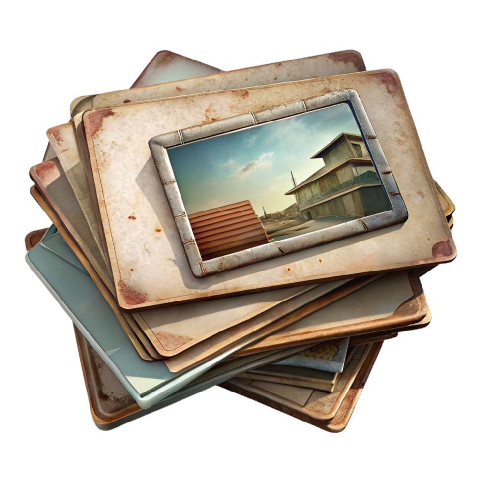 beautiful rustic Stack of Vintage Photos Faded Color Transparent Background premium png
