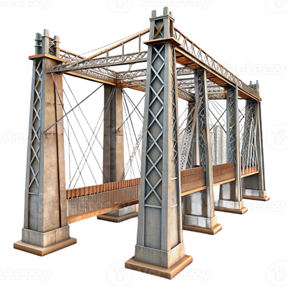 vibrant rustic Steel Bridge Structure with Cables Transparent Background original png
