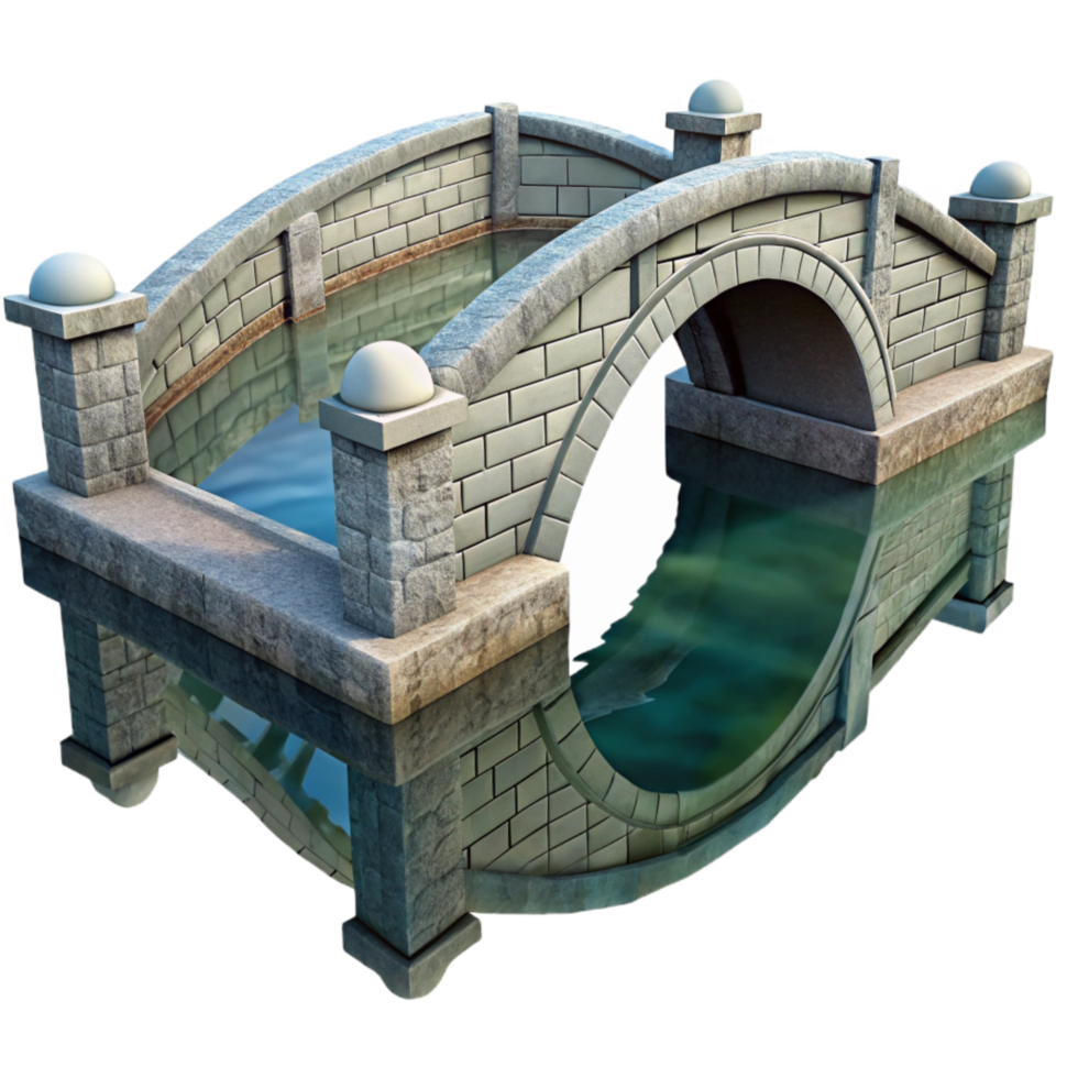 stunning minimalist Stone Bridge Reflected in Water Transparent Background detailed png