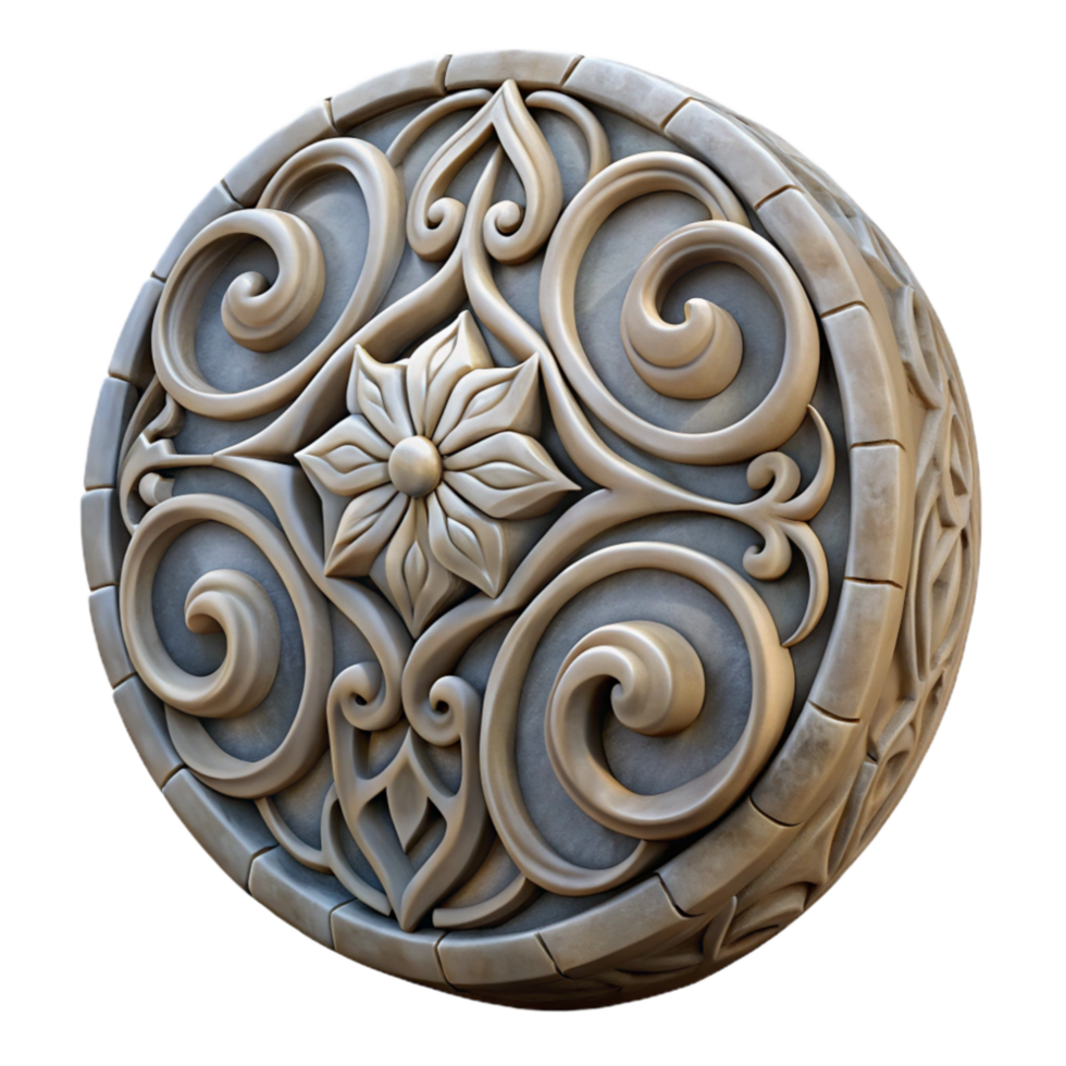 serene vintage Stone Carving Intricate Detail Isolated Transparent Background detailed png